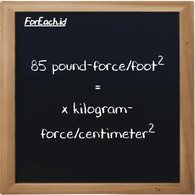 1 pound-force/foot<sup>2</sup> is equivalent to 0.00048824 kilogram-force/centimeter<sup>2</sup> (1 lbf/ft<sup>2</sup> is equivalent to 0.00048824 kgf/cm<sup>2</sup>)